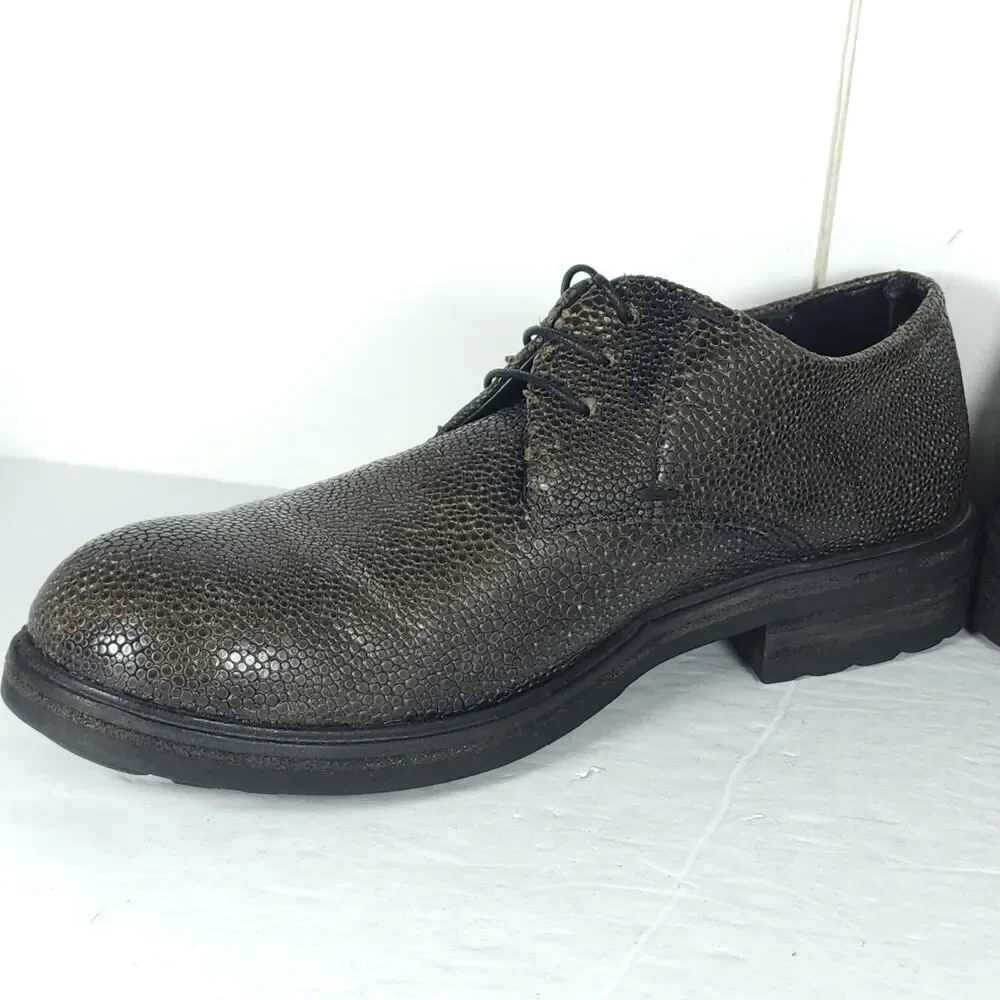 HALMANERA Women's US7-7,5 EU38 Green Leather Animal Print Lace Up Oxford Shoes